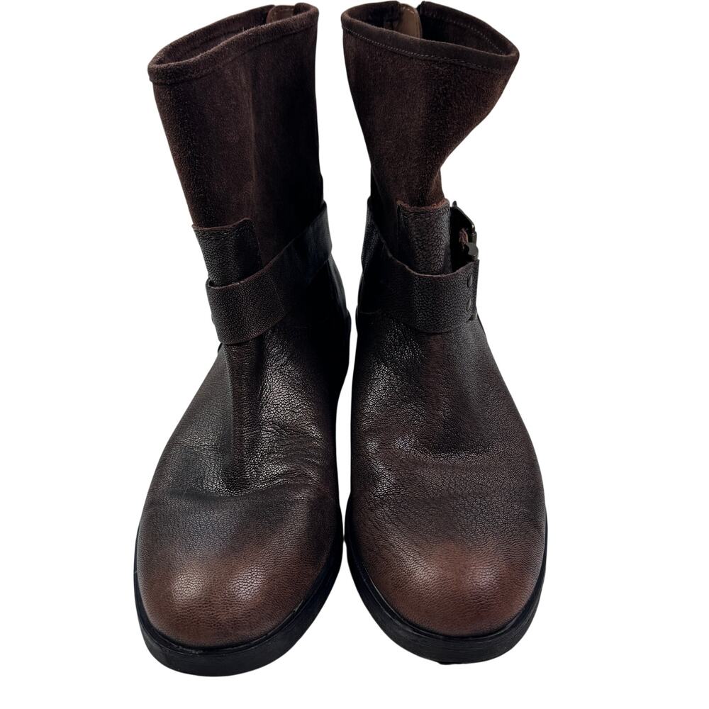 Franco Sarto Pierce Brown Leather Suede Moto Buckle Booties Women's Size 8